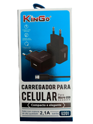 Kit Carregador + Fonte Tomada Para MICRO USB 2.1A (U201) Preto