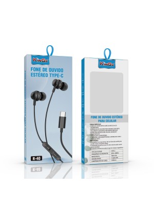 Fone de Ouvido Estéreo Type C - R-40 - PRETO